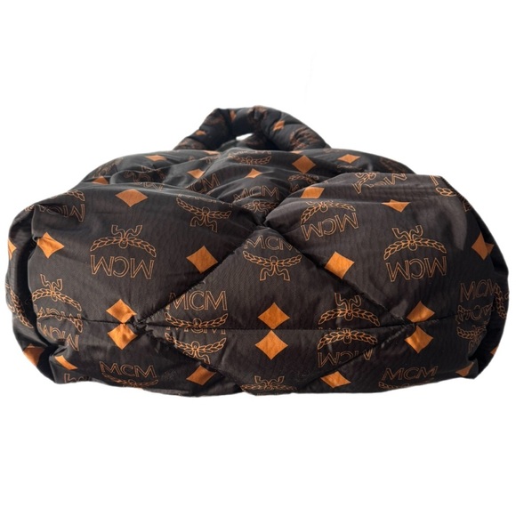 MCM Munchen Maxi Monogram Quilted Nylon Large Tote Bag Black/Copper NWT - Picture 8 of 13